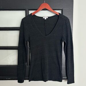 Standard James Perse Deep V Neck Long Sleeve Shirt Charcoal Soft Stretch 0 / XS